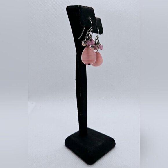 Rose Quartz Cluster Silvertone Earrings - Picture 5 of 6